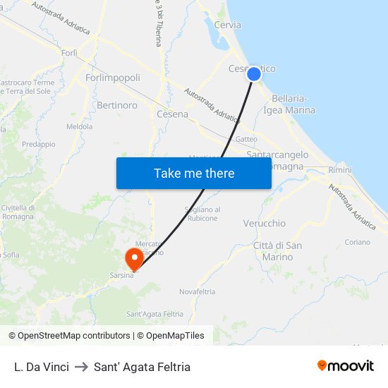 L. Da Vinci to Sant' Agata Feltria map