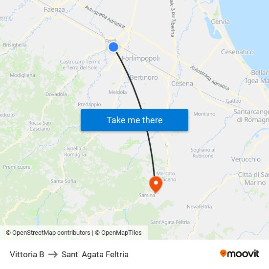 Vittoria B to Sant' Agata Feltria map