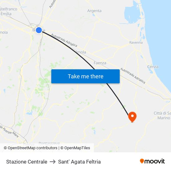 Stazione Centrale to Sant' Agata Feltria map