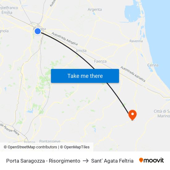 Porta Saragozza - Risorgimento to Sant' Agata Feltria map
