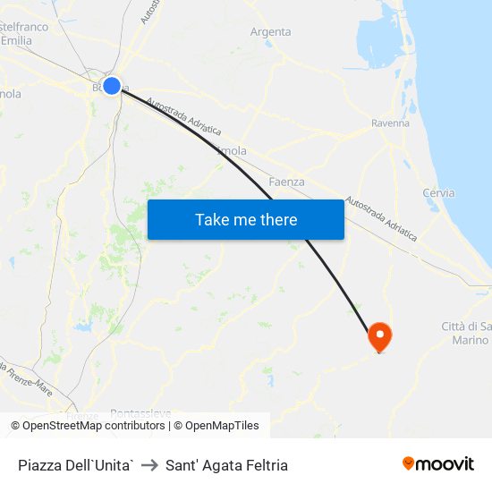 Piazza Dell`Unita` to Sant' Agata Feltria map