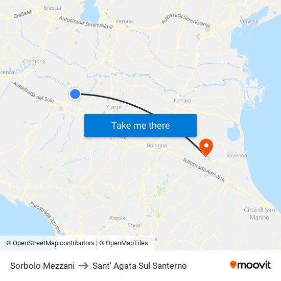 Sorbolo Mezzani to Sant' Agata Sul Santerno map