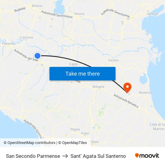 San Secondo Parmense to Sant' Agata Sul Santerno map