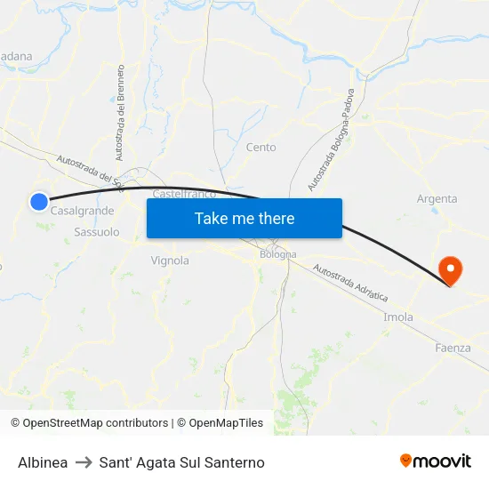 Albinea to Sant' Agata Sul Santerno map