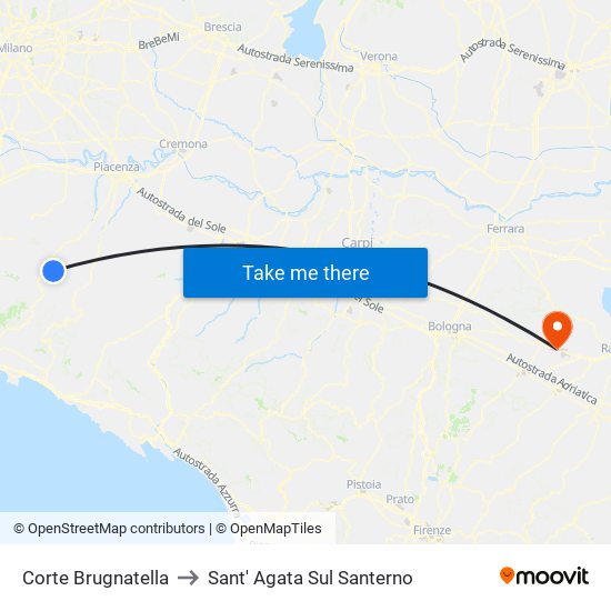 Corte Brugnatella to Sant' Agata Sul Santerno map