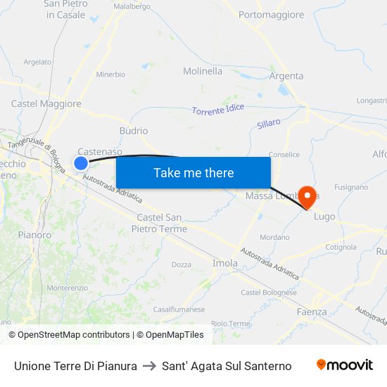 Unione Terre Di Pianura to Sant' Agata Sul Santerno map
