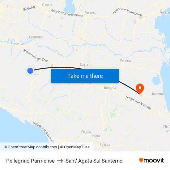 Pellegrino Parmense to Sant' Agata Sul Santerno map