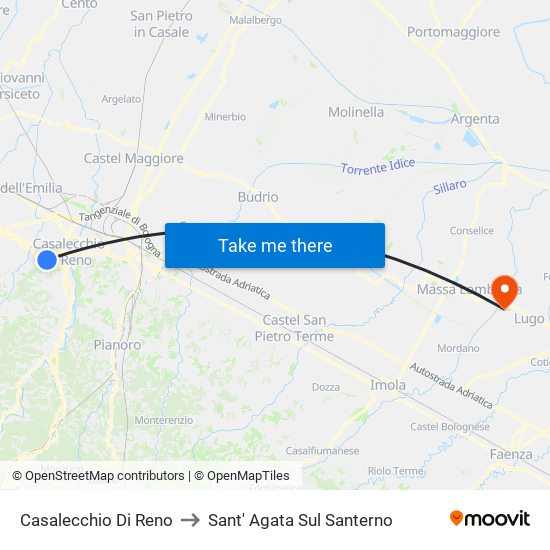Casalecchio Di Reno to Sant' Agata Sul Santerno map