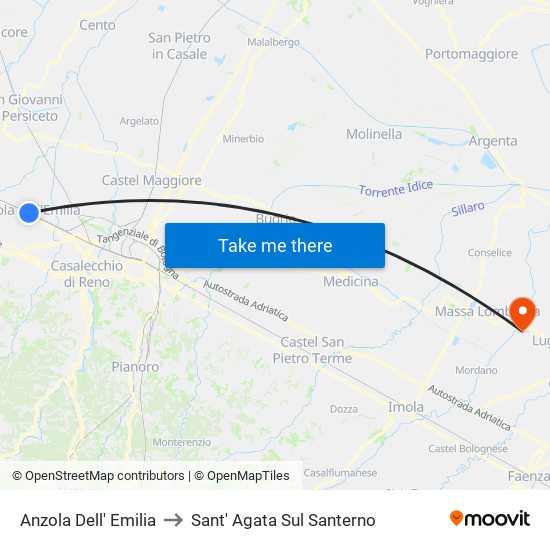 Anzola Dell' Emilia to Sant' Agata Sul Santerno map