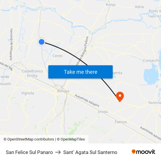 San Felice Sul Panaro to Sant' Agata Sul Santerno map