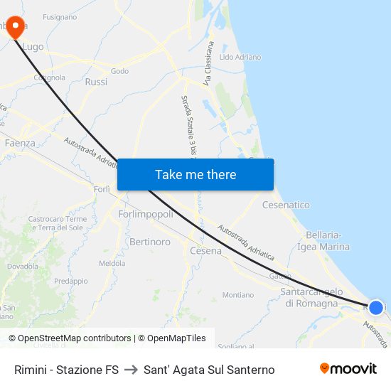 Rimini - Stazione FS to Sant' Agata Sul Santerno map