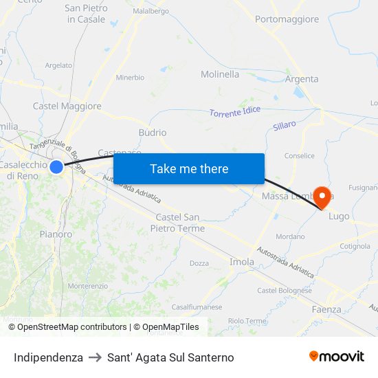Indipendenza to Sant' Agata Sul Santerno map