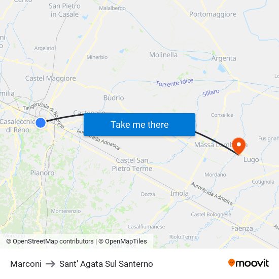 Marconi to Sant' Agata Sul Santerno map