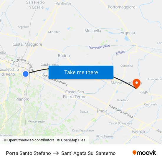 Porta Santo Stefano to Sant' Agata Sul Santerno map