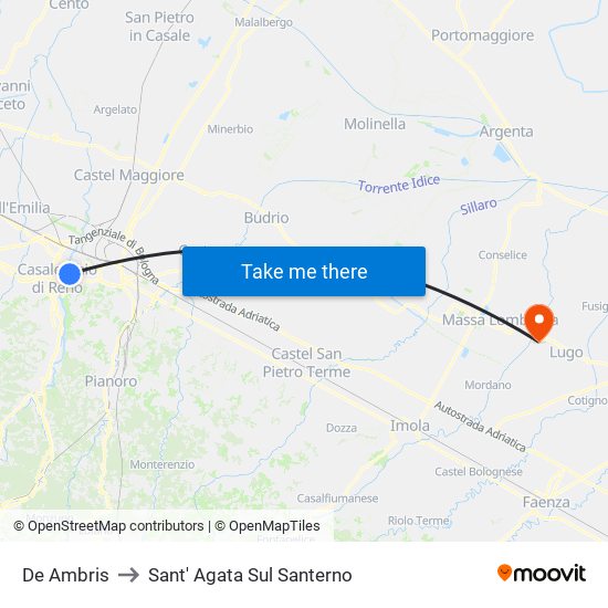 De Ambris to Sant' Agata Sul Santerno map
