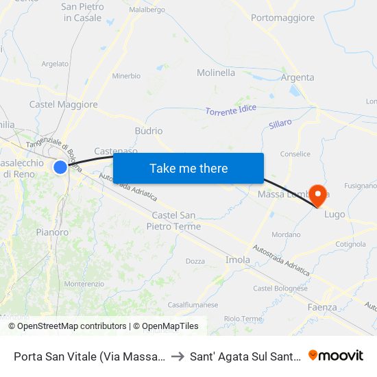 Porta San Vitale (Via Massarenti) to Sant' Agata Sul Santerno map