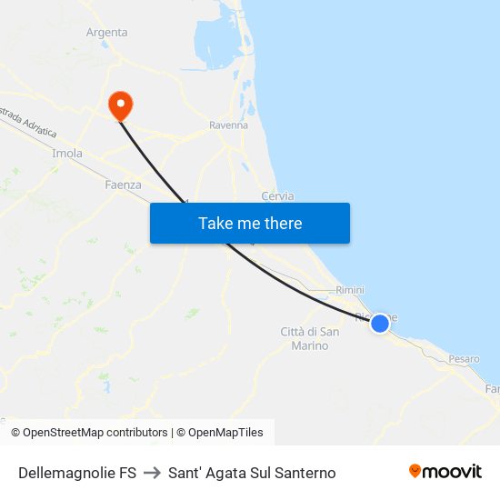 Dellemagnolie FS to Sant' Agata Sul Santerno map