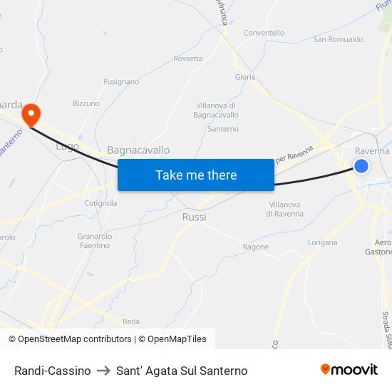 Randi-Cassino to Sant' Agata Sul Santerno map