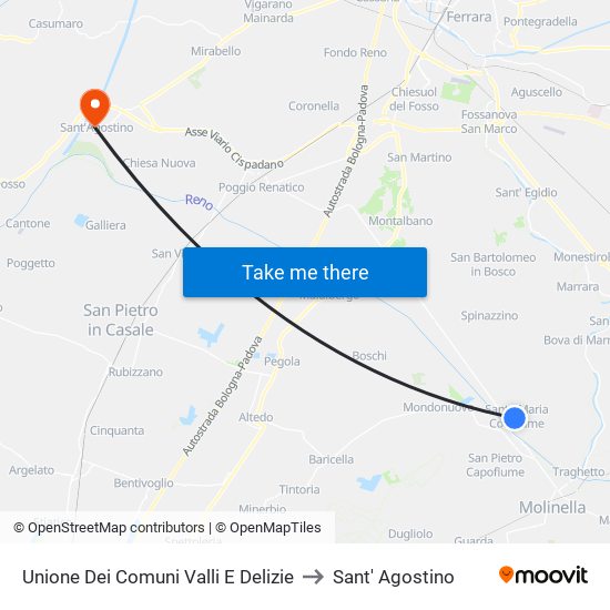 Unione Dei Comuni Valli E Delizie to Sant' Agostino map