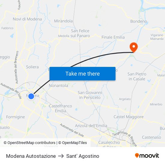 Modena  Autostazione to Sant' Agostino map