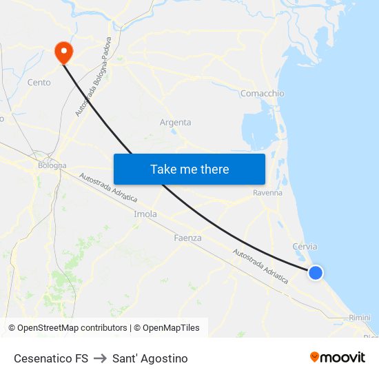 Cesenatico FS to Sant' Agostino map