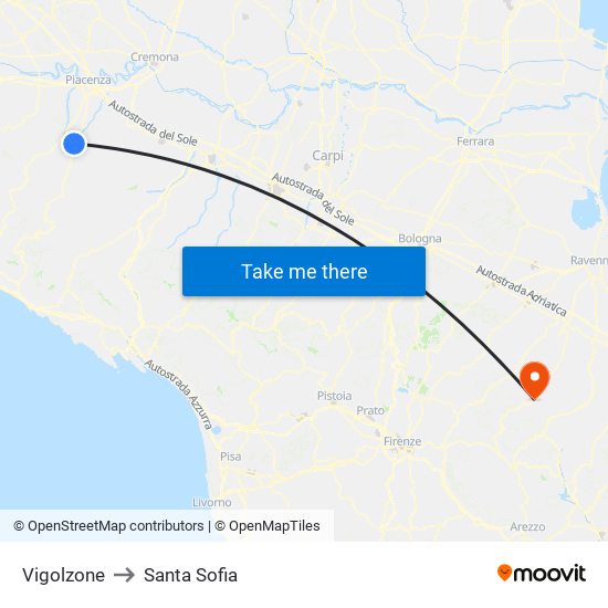 Vigolzone to Santa Sofia map