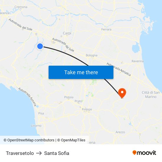 Traversetolo to Santa Sofia map
