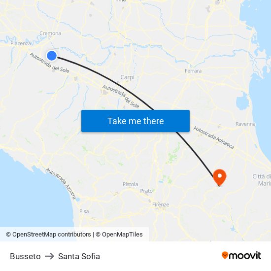 Busseto to Santa Sofia map
