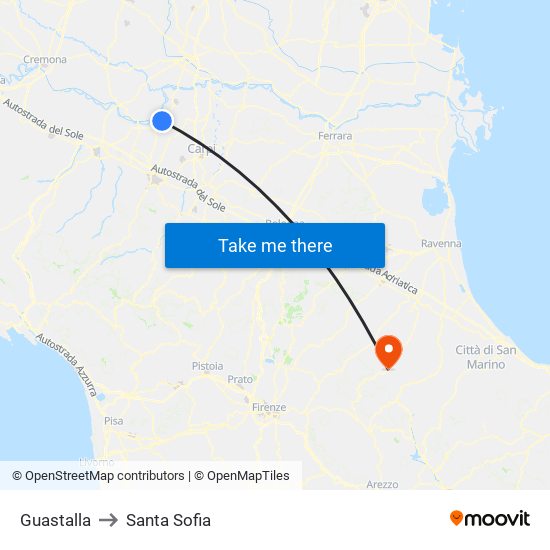Guastalla to Santa Sofia map