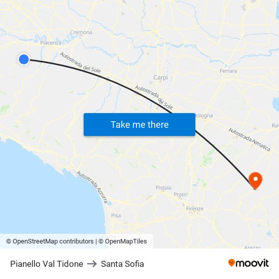 Pianello Val Tidone to Santa Sofia map
