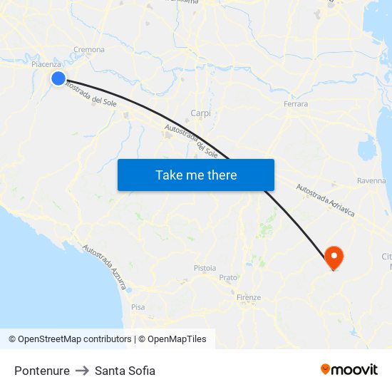 Pontenure to Santa Sofia map