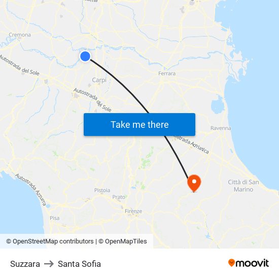 Suzzara to Santa Sofia map