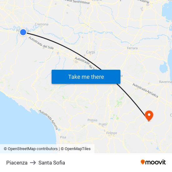 Piacenza to Santa Sofia map