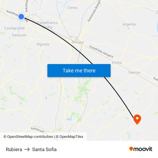 Rubiera to Santa Sofia map