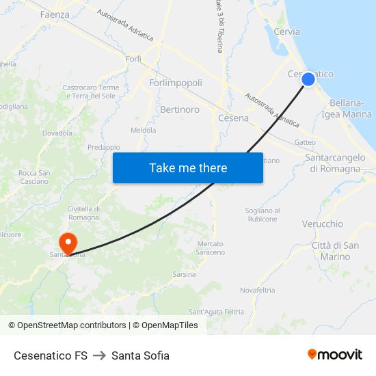 Cesenatico FS to Santa Sofia map