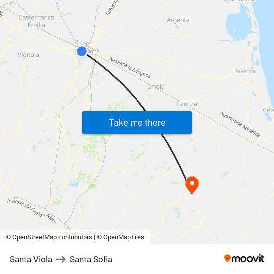 Santa Viola to Santa Sofia map