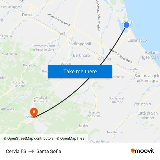 Cervia FS to Santa Sofia map