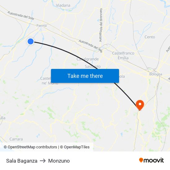 Sala Baganza to Monzuno map