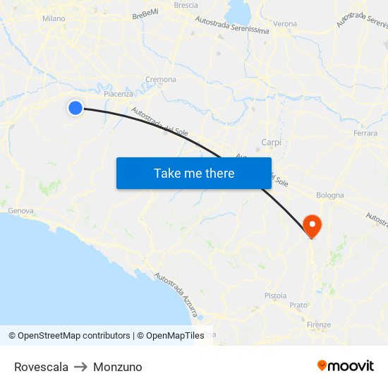 Rovescala to Monzuno map