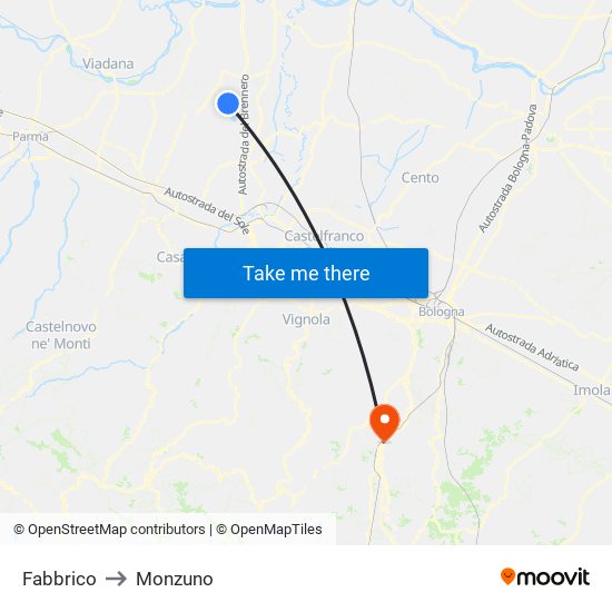 Fabbrico to Monzuno map