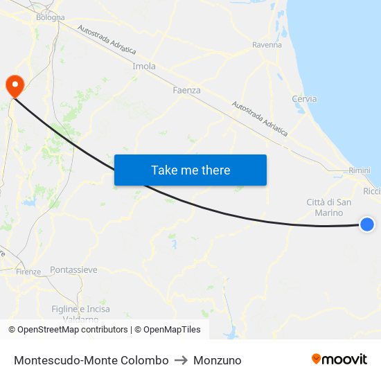 Montescudo-Monte Colombo to Monzuno map