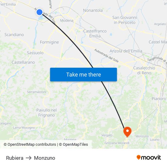 Rubiera to Monzuno map
