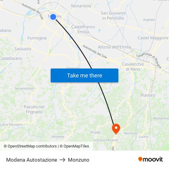 Modena  Autostazione to Monzuno map