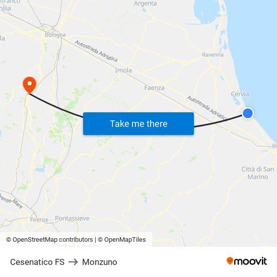 Cesenatico FS to Monzuno map