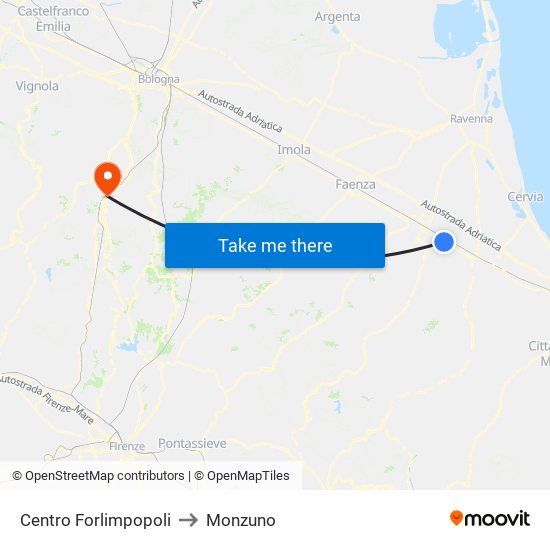 Centro Forlimpopoli to Monzuno map