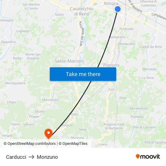 Carducci to Monzuno map