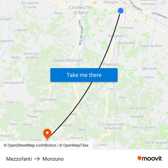 Mezzofanti to Monzuno map