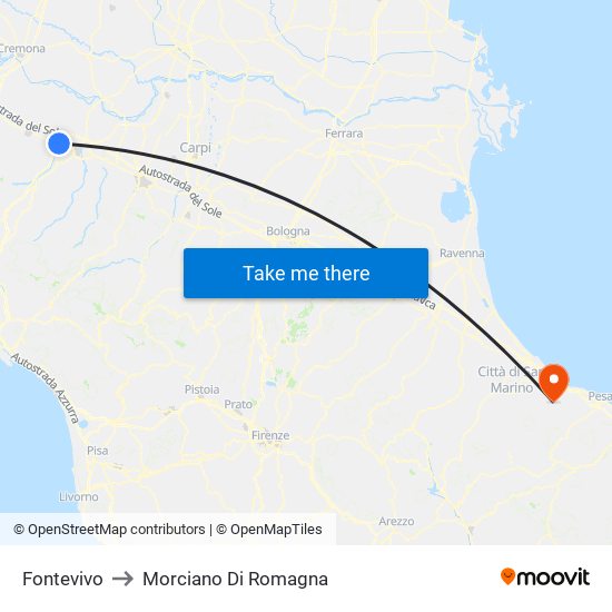 Fontevivo to Morciano Di Romagna map