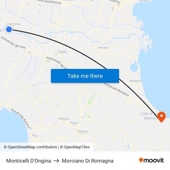 Monticelli D'Ongina to Morciano Di Romagna map