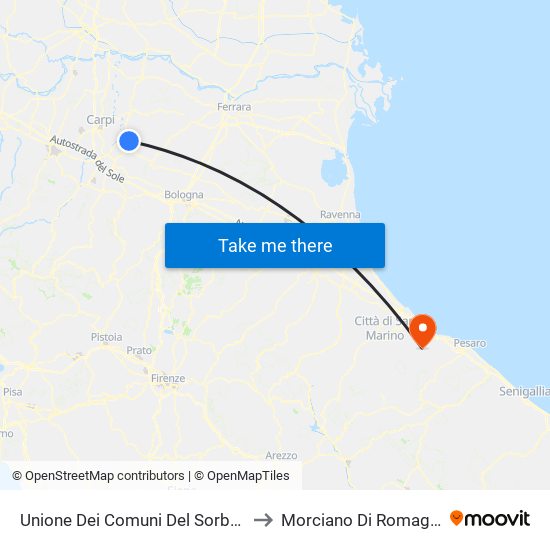 Unione Dei Comuni Del Sorbara to Morciano Di Romagna map